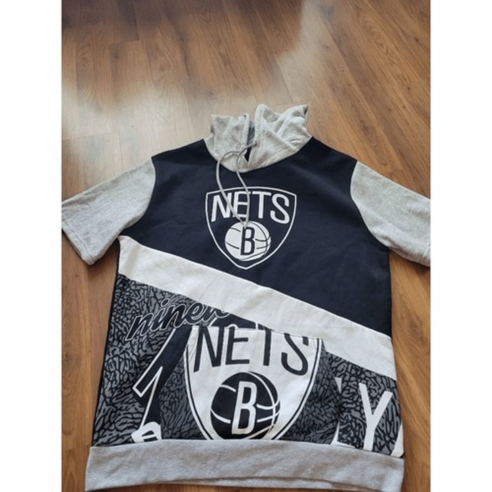 Men's NBA New York Nets Hoodie Sweatshirt Pullover Gray Black Size Large Basketb
